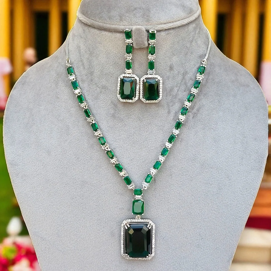 Rosy AD Jewellery Set - Green