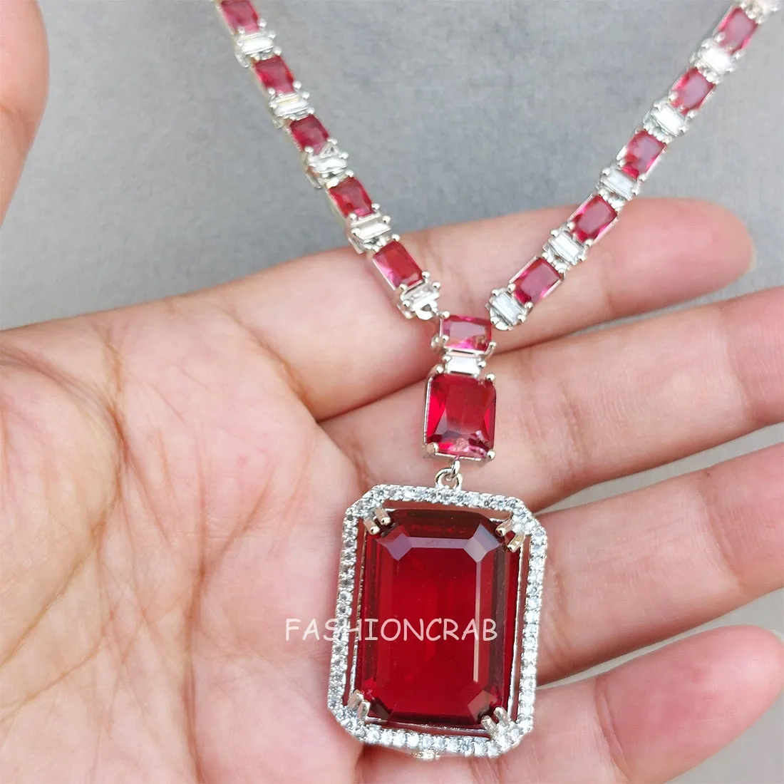 Rosy AD Jewellery Set - Pink