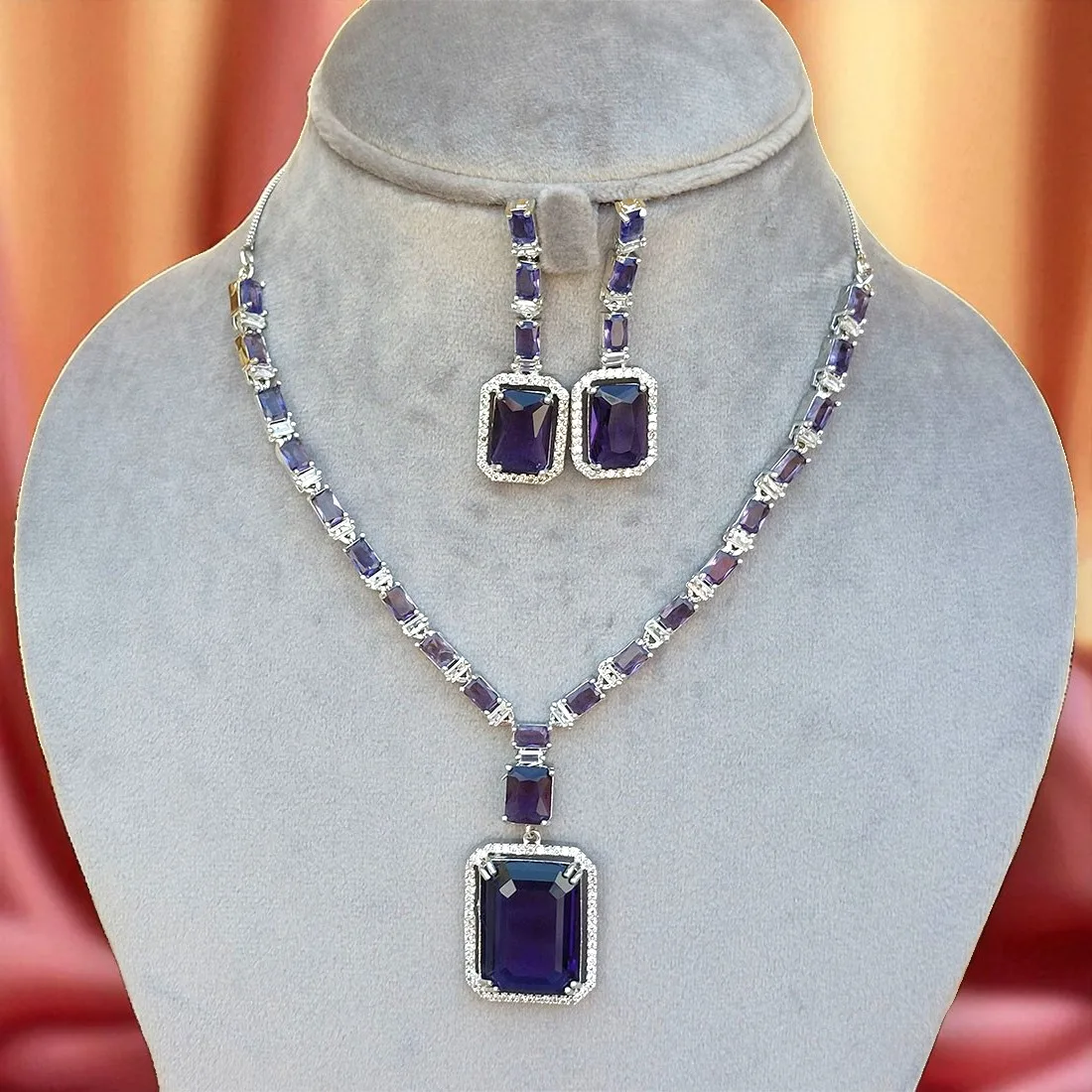 Rosy Purple AD Jewellery Set