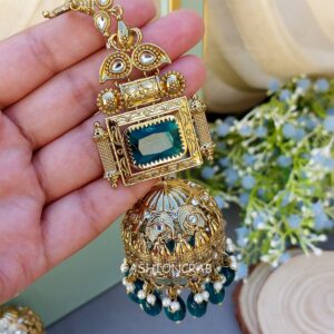 Sophia Big Kundan Jhumka - Peacock Blue
