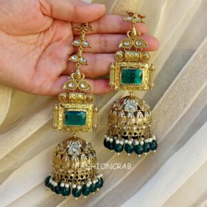 Sophia Big Kundan Jhumka - Peacock Blue