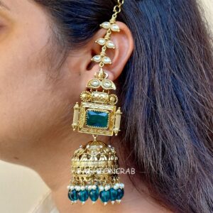 Sophia Big Kundan Jhumka - Peacock Blue