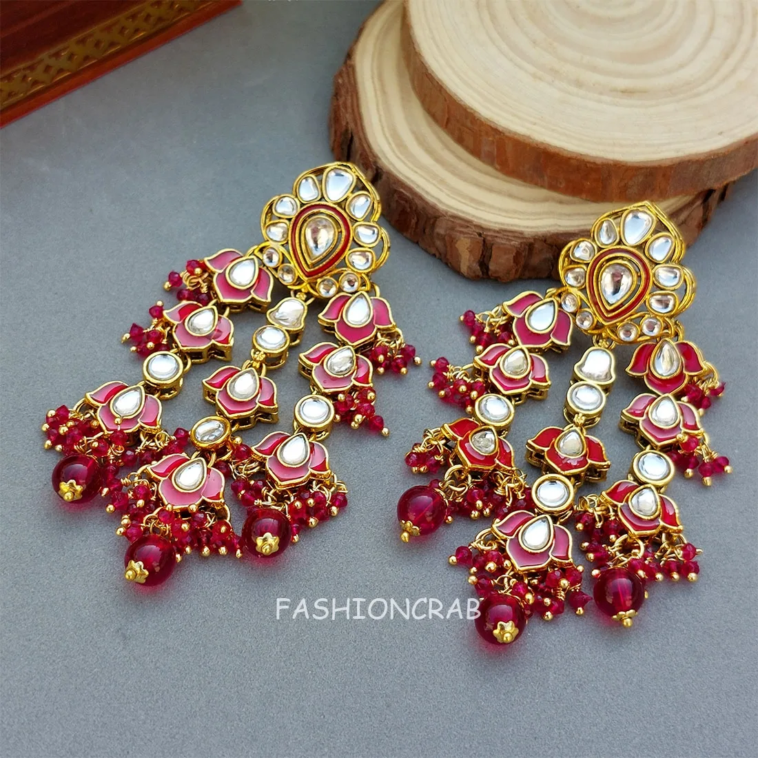 Tehnaaz Kundan Earrings - Pink