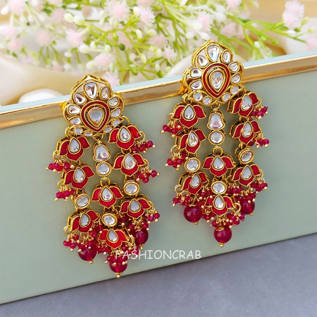 Tehnaaz Kundan Earrings - Pink