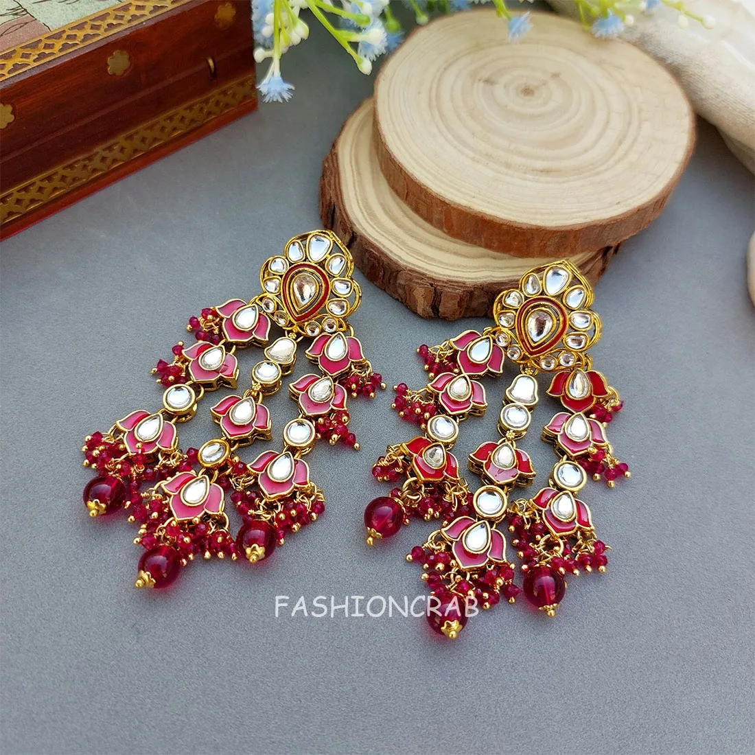 Tehnaaz Kundan Earrings - Pink