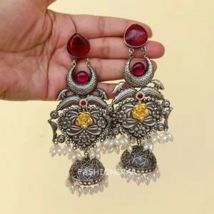 Vismaya Brass Earrings - Maroon