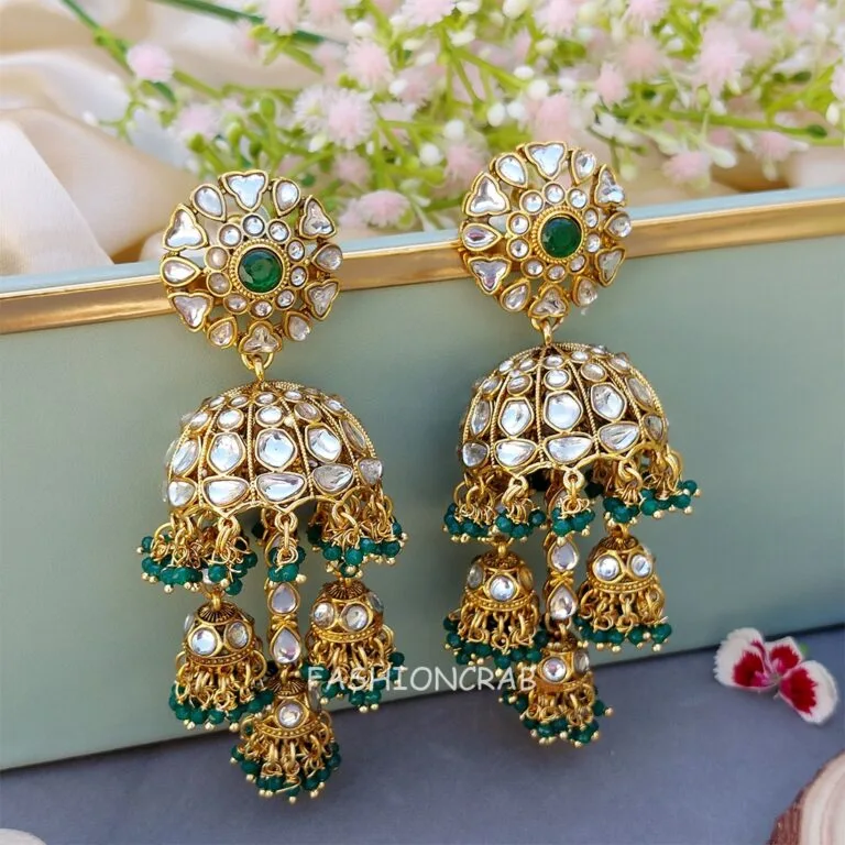 Zoya Earrings and Maangtikka Set - Peacock Green