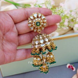 Zoya Earrings and Maangtikka Set - Peacock Green