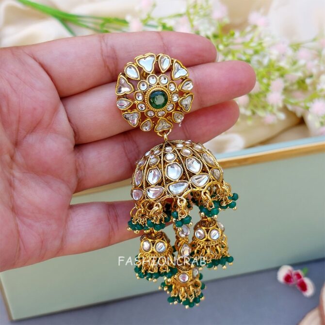 Zoya Earrings and Maangtikka Set - Peacock Green