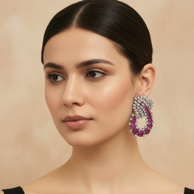 AD Earrings - Pink Stone AD Earrings - Pink Stone