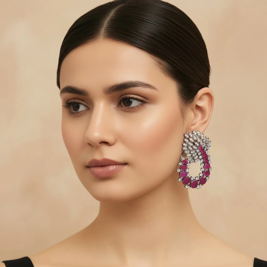 AD Earrings - Pink Stone