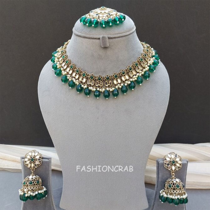 Katyayani Mirror Jewellery Set - Dark Green
