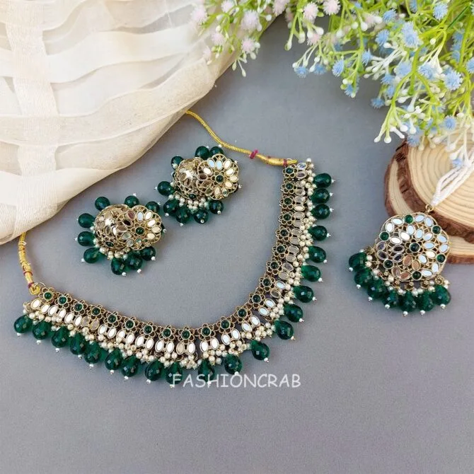 Katyayani Mirror Jewellery Set - Dark Green Katyayani Mirror Jewellery Set - Dark Green