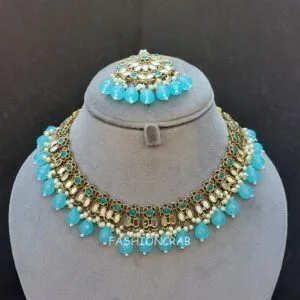 Katyayani Mirror Jewellery Set - Light Blue