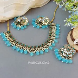Katyayani Mirror Jewellery Set - Light Blue