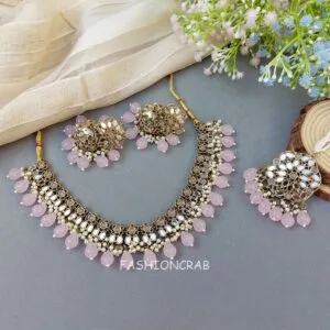 Katyayani Mirror Jewellery Set - Light Pink