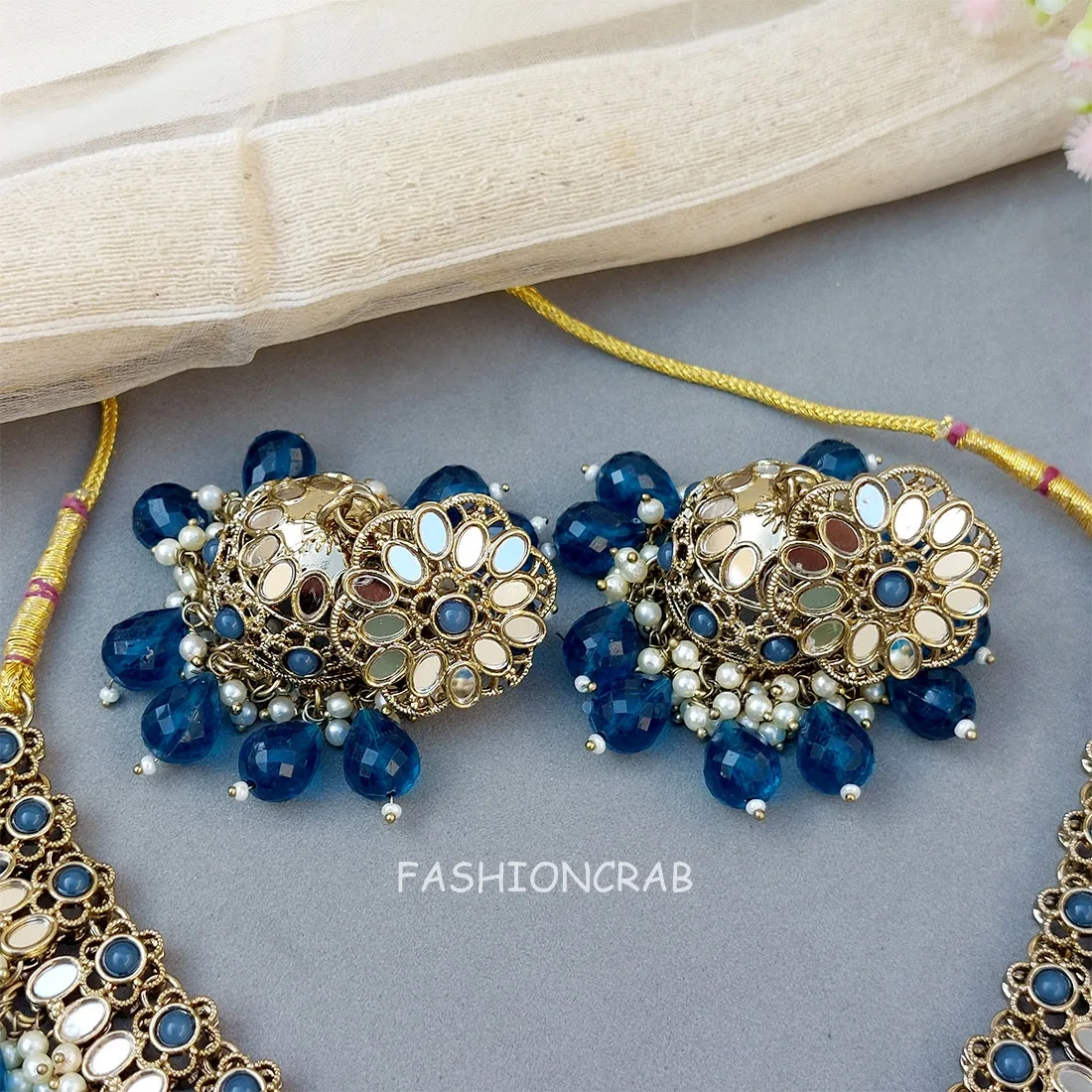 Katyayani Mirror Jewellery Set - Peacock Blue