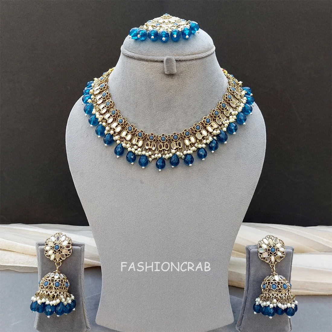Katyayani Mirror Jewellery Set - Peacock Blue