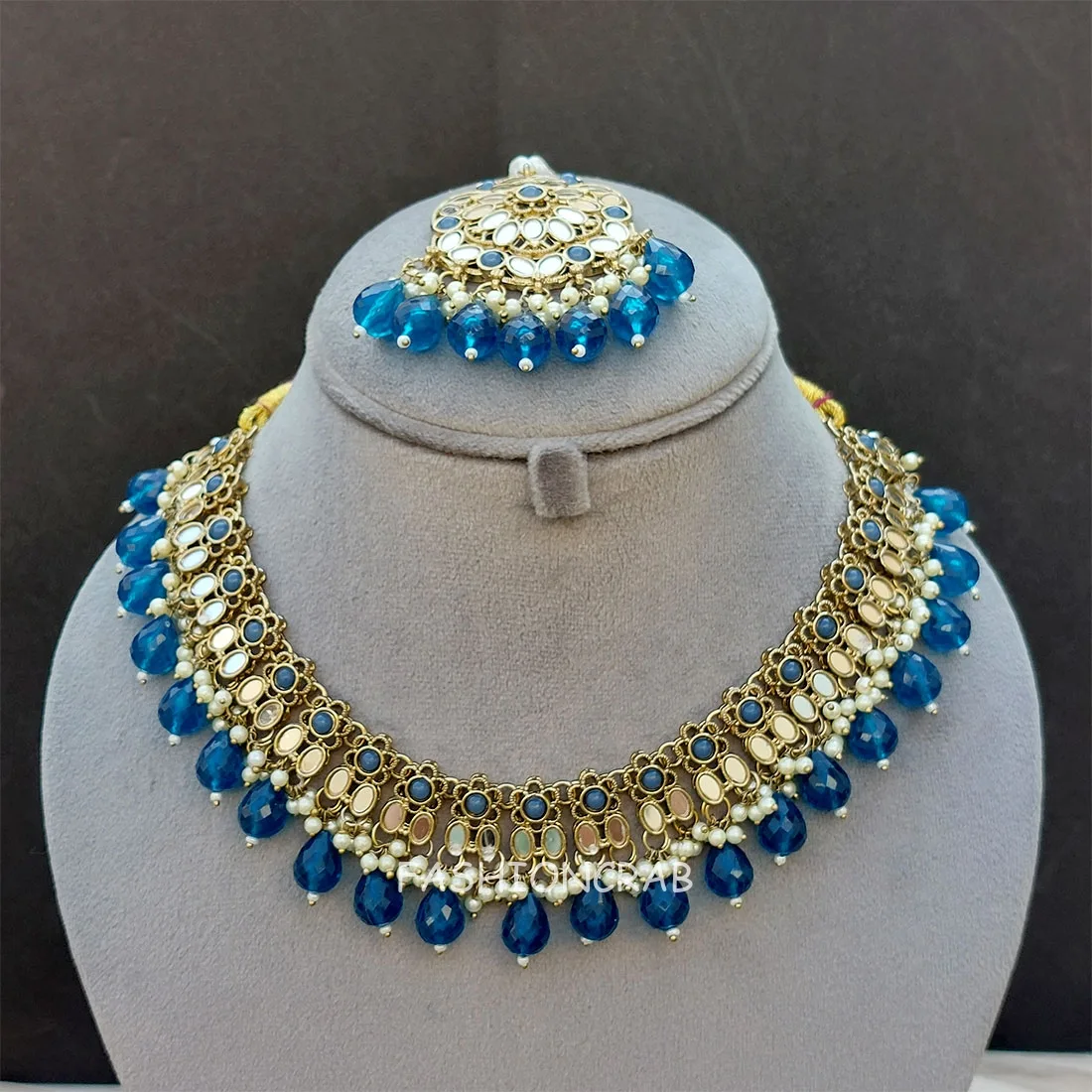 Katyayani Mirror Jewellery Set - Peacock Blue