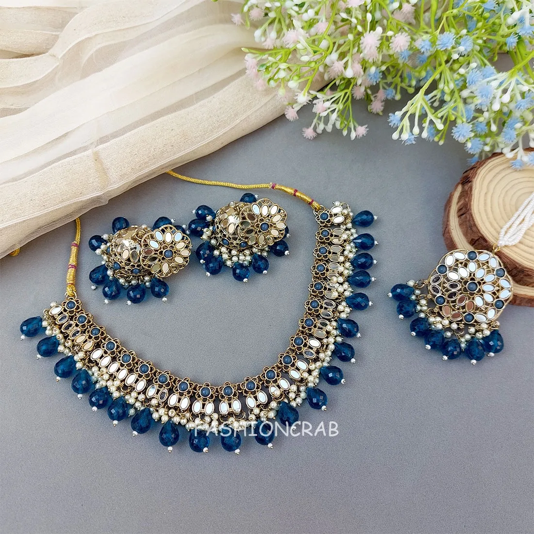 Katyayani Mirror Jewellery Set - Peacock Blue