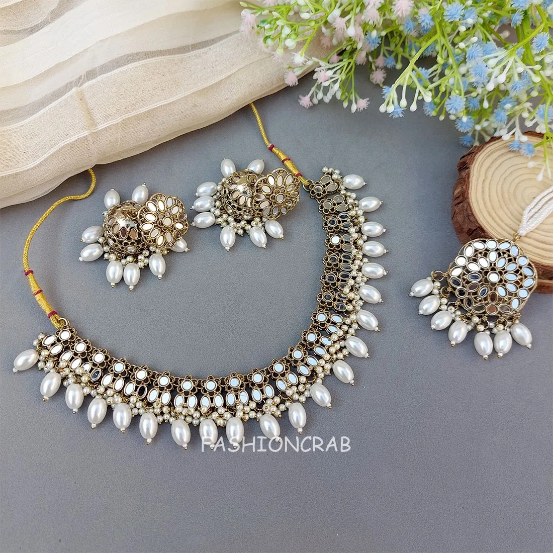 Katyayani Mirror Jewellery Set - White