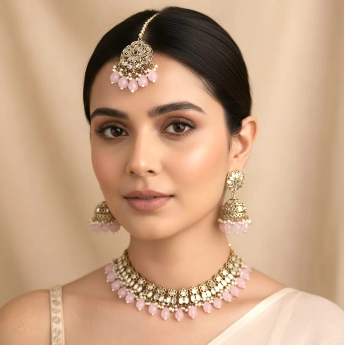 Katyayani Mirror Jewellery Set – Light Pink