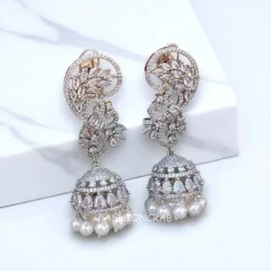 Lisa American Diamond Earrings White Rodium
