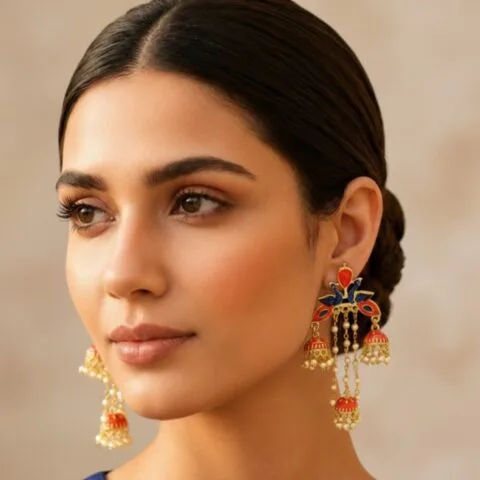 Orange Color Peacock Jhumka