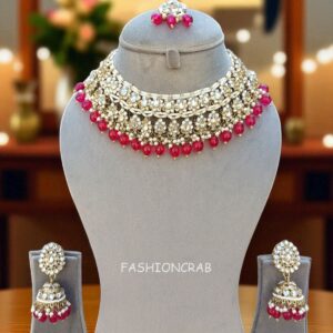 Pink Color Bridal Kundan Jewellery Set