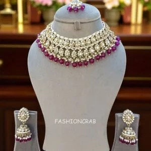 Purple Color Bridal Kundan Jewellery Set