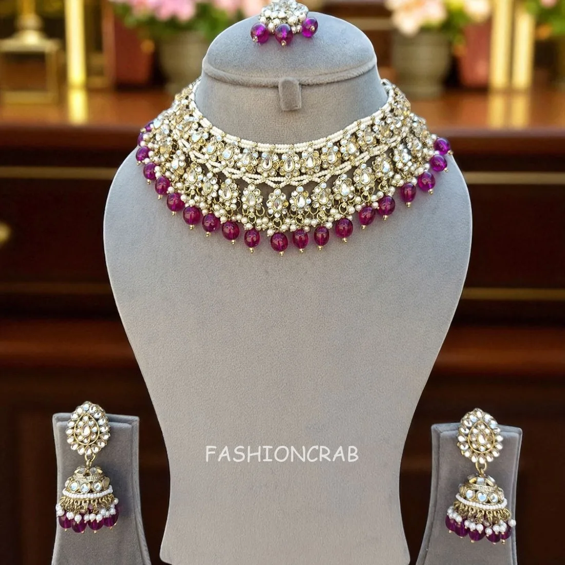 Purple Color Bridal Kundan Jewellery Set