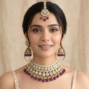Purple Color Bridal Kundan Jewellery Set