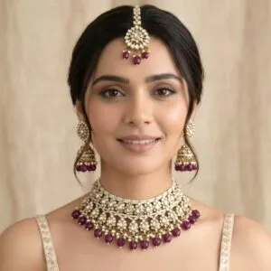 Purple Color Bridal Kundan Jewellery Set