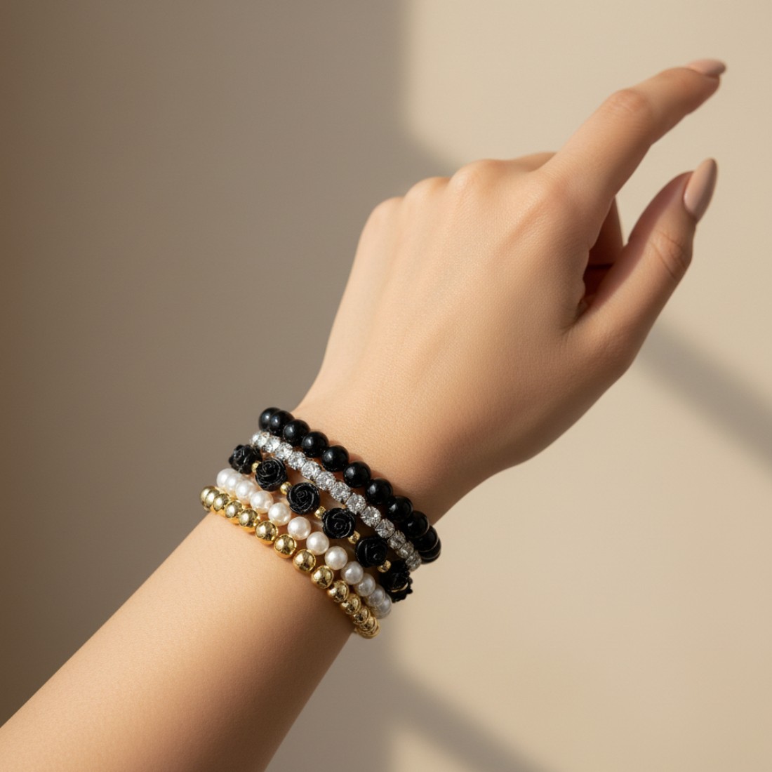 Black Bead Bracelet for Women