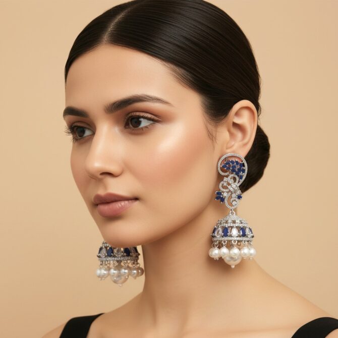 Lisa American Diamond Earrings - Dark Blue-08 Lisa American Diamond Earrings - Dark Blue