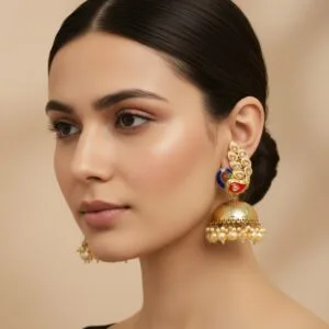 Peacock Jhumka Earrings - Peach