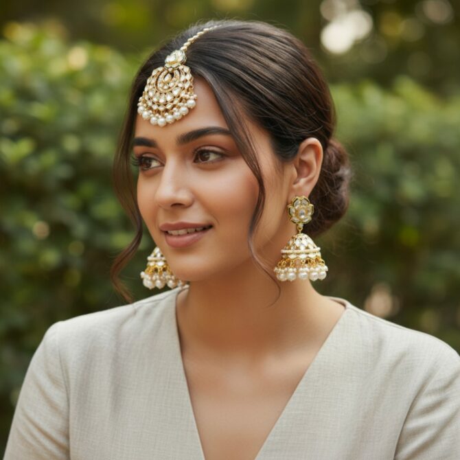 Aaliya Maangtikka and Earrings Set - White-05 Aaliya Maangtikka and Earrings Set - White
