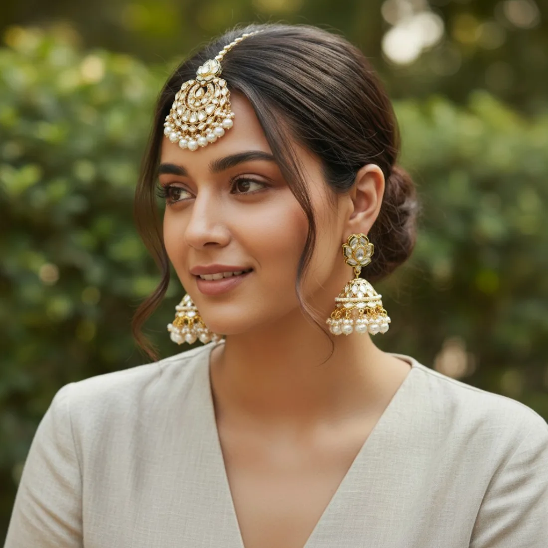Aaliya Maangtikka and Earrings Set - White