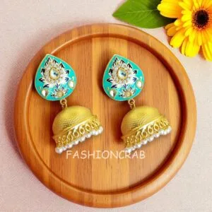 Alia Mint Green Meenakari Jhumka Earrings