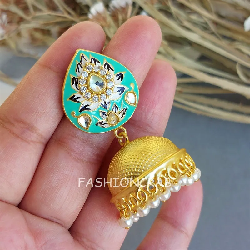 Alia Mint Green Meenakari Jhumka Earrings - Image 5