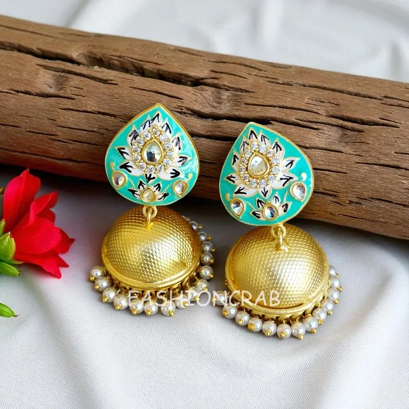 Alia Mint Green Meenakari Jhumka Earrings