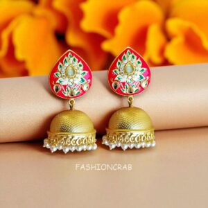 Alia Pink Meenakari Jhumka Earrings