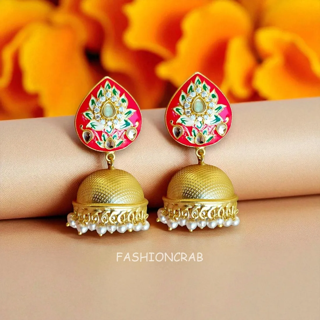 Alia Pink Meenakari Jhumka Earrings
