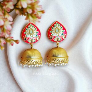 Alia Pink Meenakari Jhumka Earrings