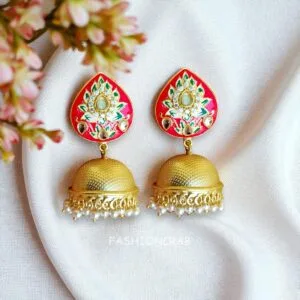 Alia Pink Meenakari Jhumka Earrings