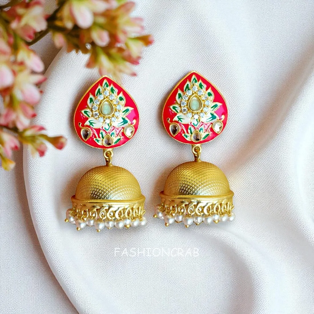 Alia Pink Meenakari Jhumka Earrings