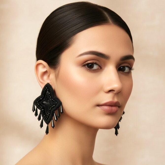 Black Beads Ear Studs-03 Black Beads Ear Studs
