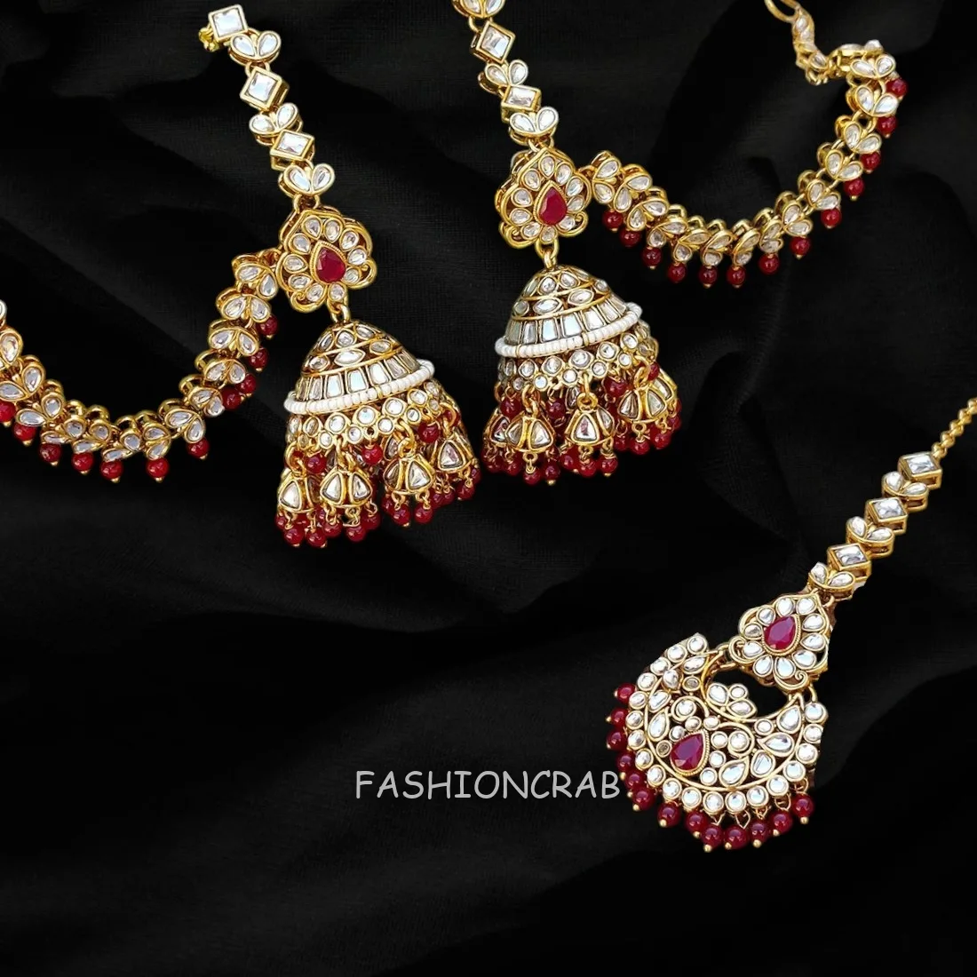 Earrings with Chain for Wedding - Maroon