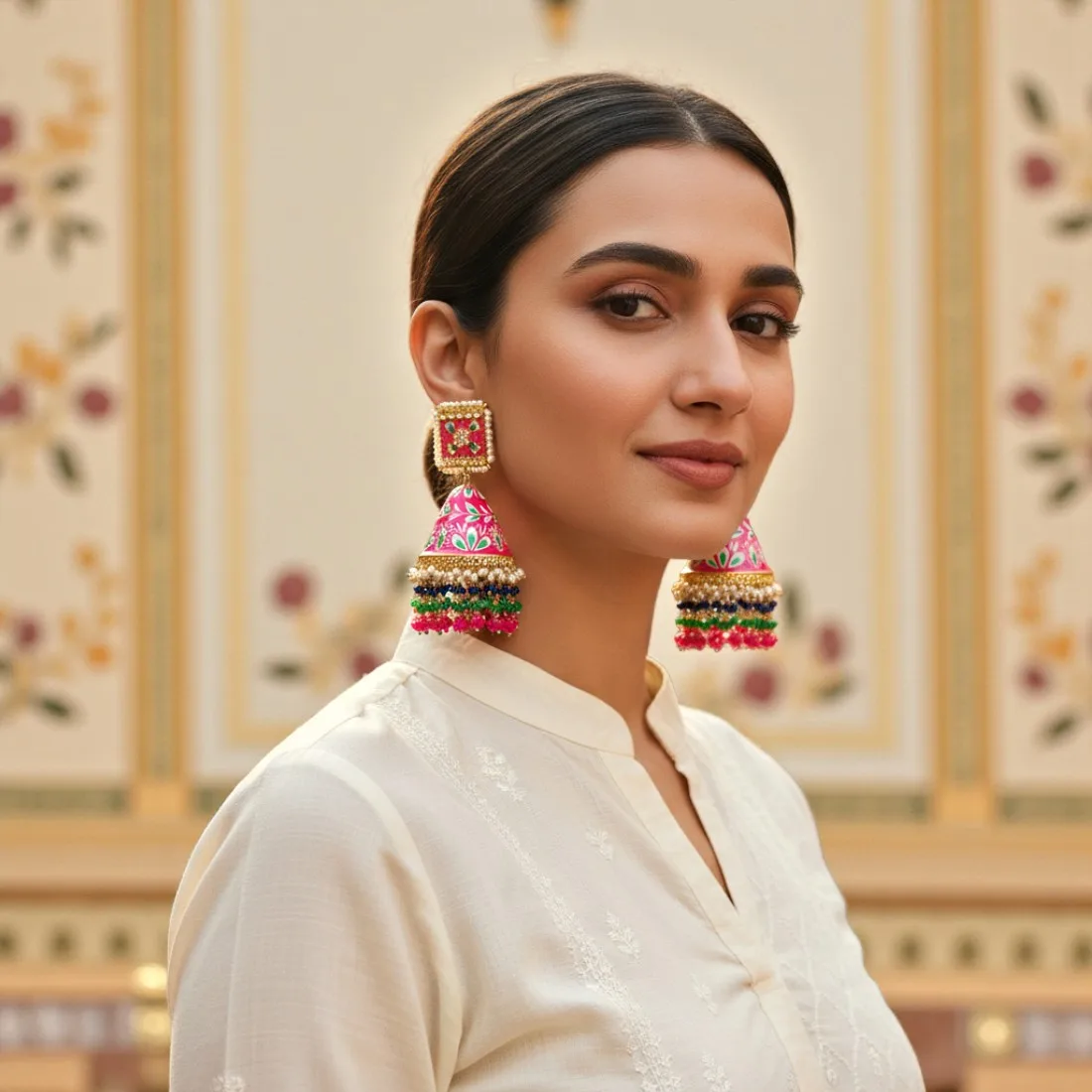 Heavy Earrings - Pink Jhumka