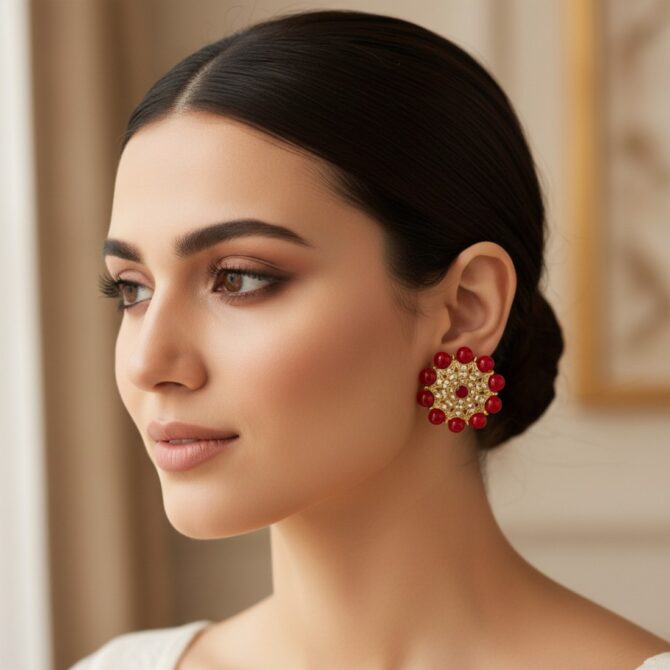 Jasmine Stud Earrings - Maroon-04 Jasmine Stud Earrings - Maroon